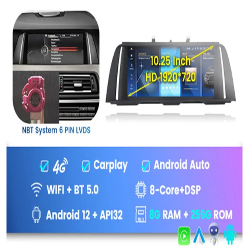 Qualcomm Snapdragon 662 Android 12 10.25" 8+256GB For B-M-W 5 Series F10 F11 2011 - 2017 8Core Car Multimedia Radio Player Carplay