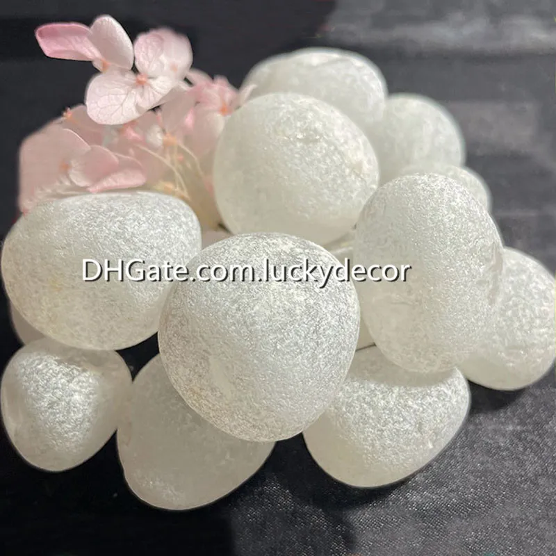 Matte Frosted Irregular Rock Crystal Tumbled Stones Crafts Polished Natural Mala Clear Quartz Mineral White Semi Precious Gemstone Gem Tumbles Tumblestones Gift