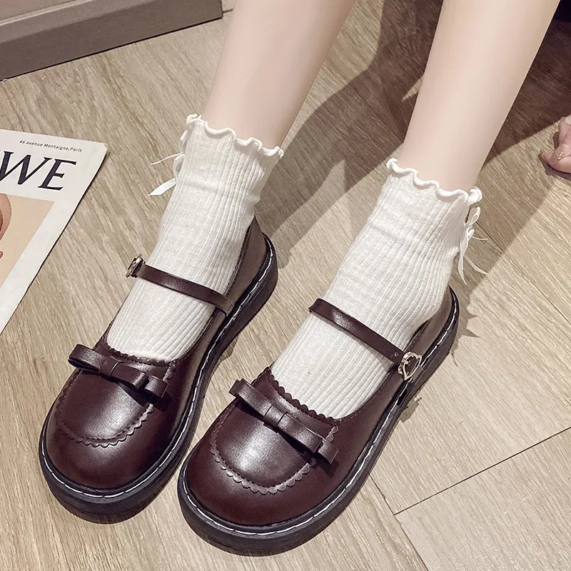 Dress Shoes Lolita Shoes Bow Mary Janes Shoes Platform Women Flats Leather Round Toe Casual Shoes Girls Princess Shoes Black Oxford 230807