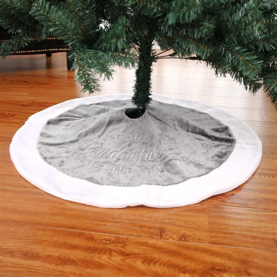 90cm 4 couleurs jupe d'arbre de Noël jupe d'arbre de broderie de Noël courte en peluche tapis de décoration d'arbre de Noël décoration de scène 20112294Z