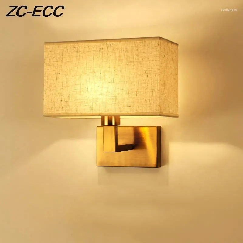 Wall Lamp Nordic LED Fabric Decor Lights Chinese Living Room Bedroom Bedside Sconces E27 Light Black/Gold Home Lighting