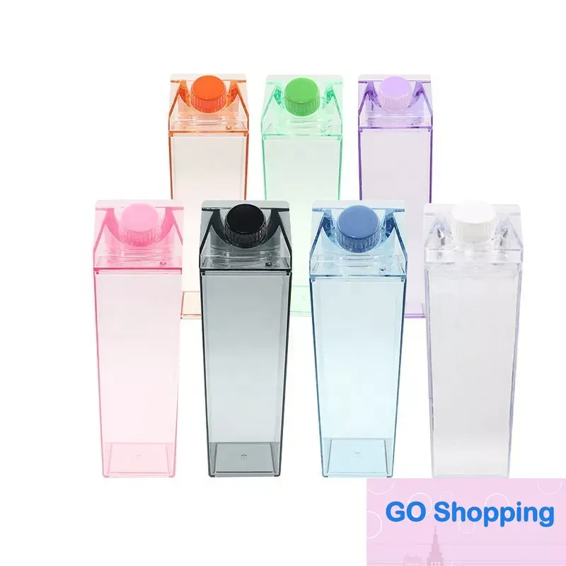 As garrafas de água plásticas clássicas da caixa de leite 500ml BPA livram a caixa quadrada exterior transparente do suco