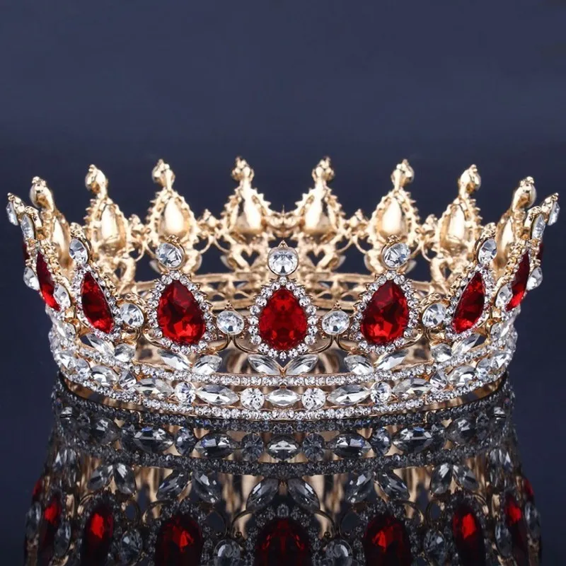 Corona Barocca Da Sposa Con Strass E Cristalli - Diadema Regale Per Matrimonio, Feste E Halloween, Rosa Romantico