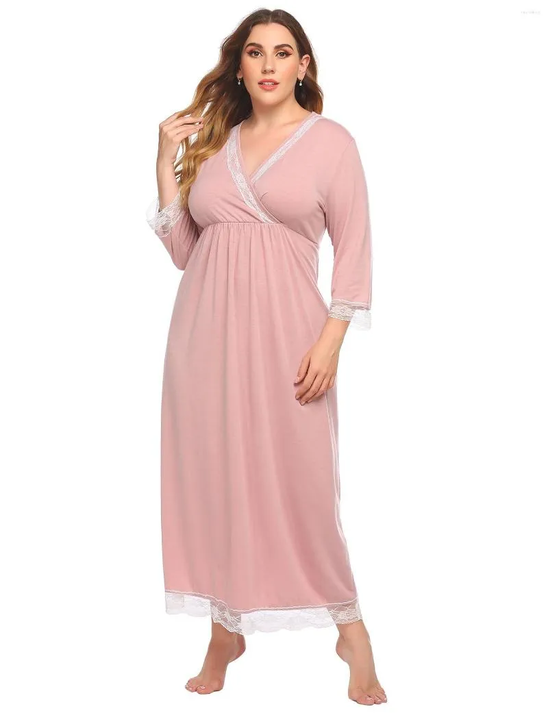 Vêtements de nuit pour femmes tricoté coton Kimono peignoir dentelle garniture chemise de nuit mariée Robe de chambre Robe Sexy col en v chemise de nuit maison d'été