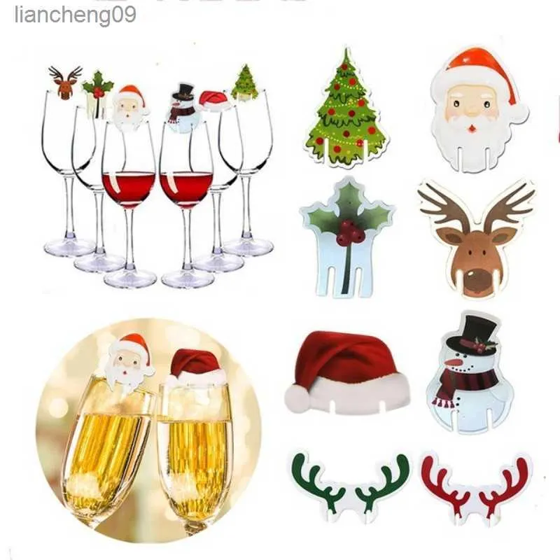 10 pz / lotto Decorazioni natalizie Cappelli Alberi Bicchiere di champagne Decorazione per la casa Azienda Decorazione della tavola del partito Ornamento Capodanno L230620
