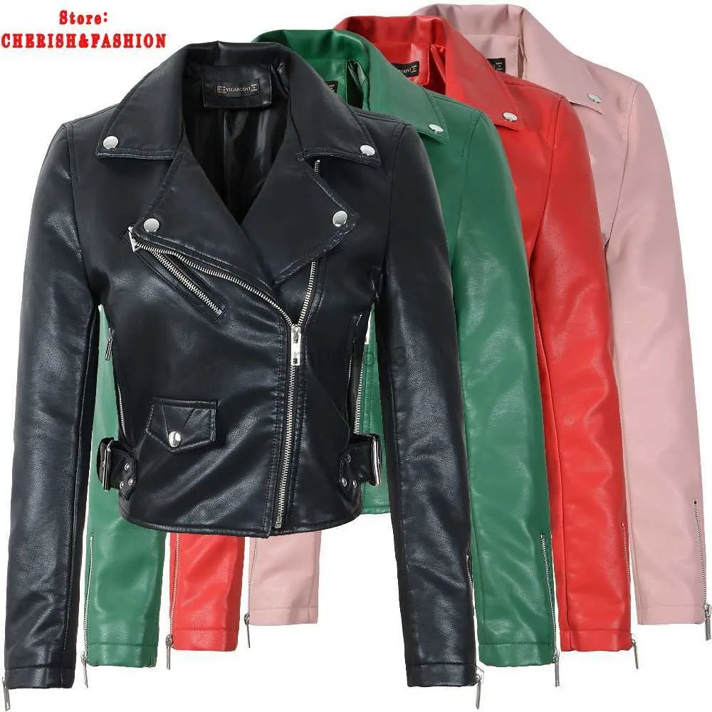 Kvinnors läder faux heta försäljning röd jacka kvinnor kort vit motorcykel cyklist jackor veste cuir femme rosa svarta mjuka rockar blouson hkd230808