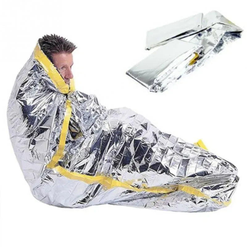 Portable waterproof reusable emergency sunscreen blanket silver foil camping survival warm outdoor adult children sleeping bagZZ