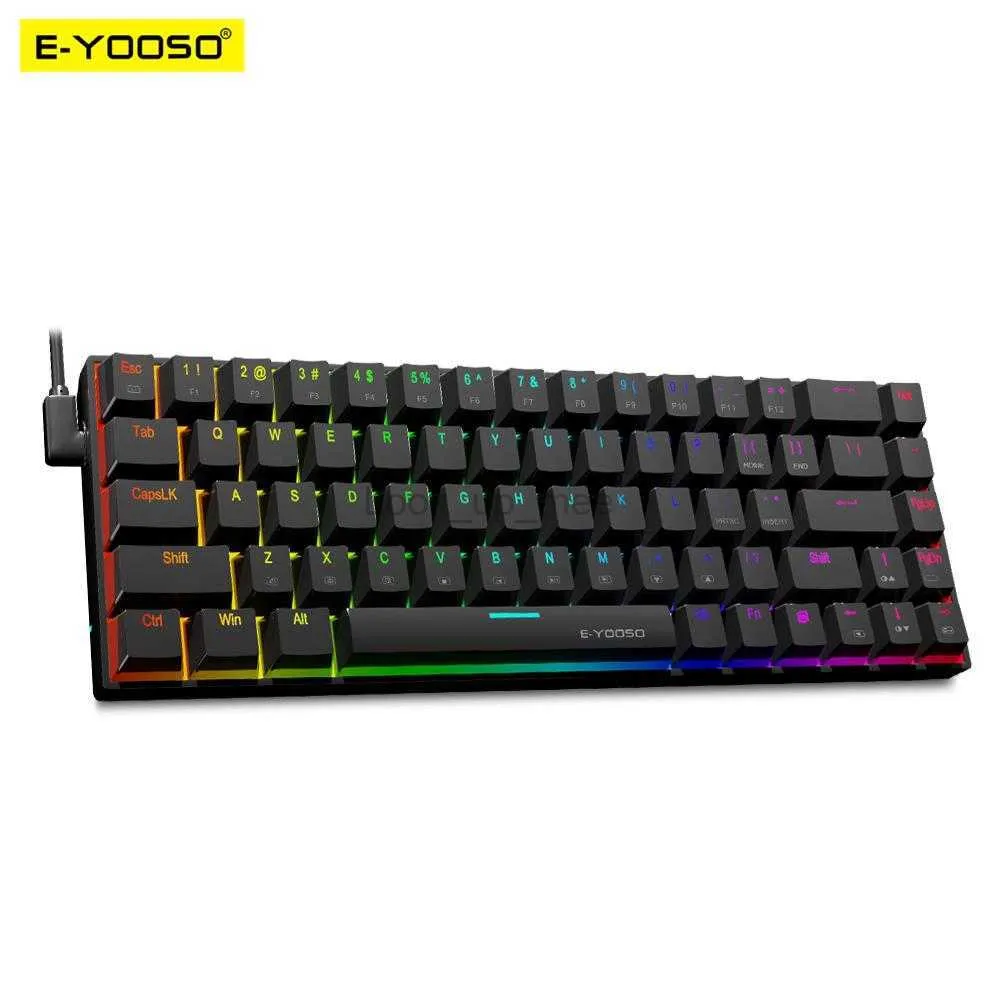 E-YOOSO Z686 RGB USB 60％ミニスリムメカニカルゲーム有線キーボードレッドスイッチ68キーロシアのブラジルポルトガル語HKD230808