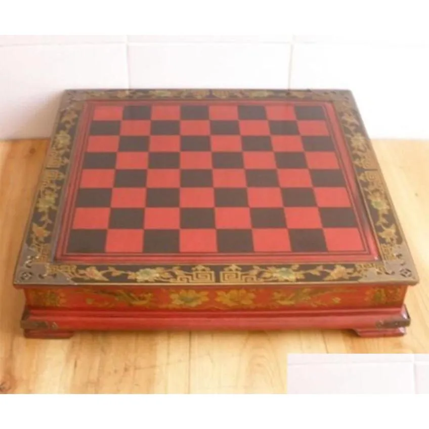 Brädspel Hela kinesiska 32 stycken Chess Set Leather Wood Box Flower Bird Table1876801 Drop Leverans Toys Gifts Puzzles Dhekx