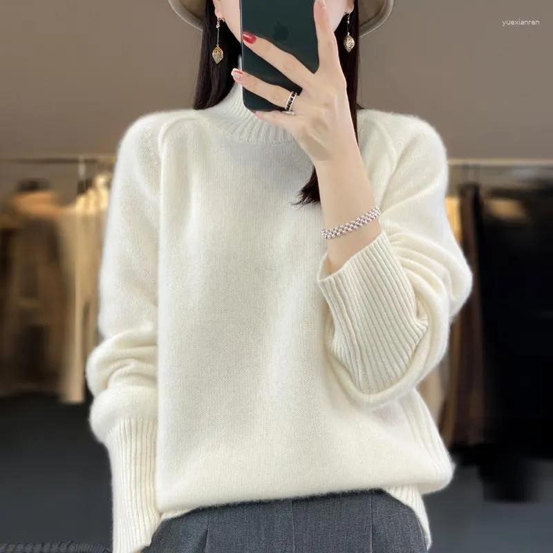 Pure Wool Turtleneck Sweater Womens Cashmere Knit Pullover, Warm