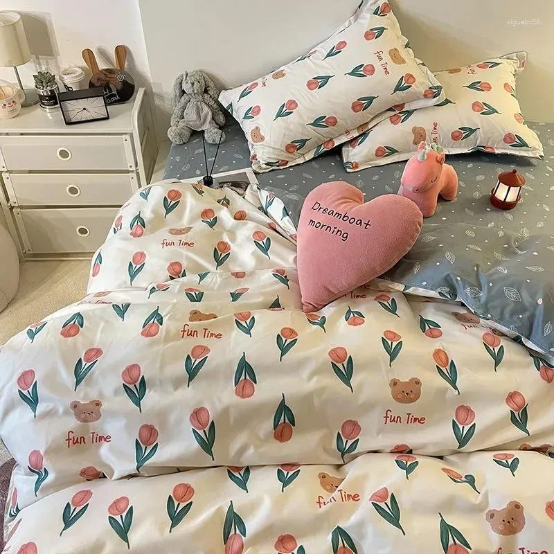 Ensembles de literie ensemble floral sans remplissage Kawaii housse de couette drap plat taie d'oreiller doux linge de lit simple dortoir complet Textile de maison