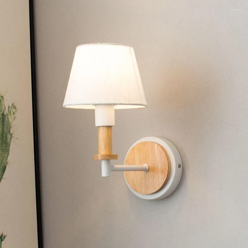 Wandlampen Nordic Nachttischlampe LED Holztuch Ziehen Sie den Schalter Dekor Wandleuchte für Schlafzimmer Bar Wohnzimmer Studie Innenbeleuchtungskörper