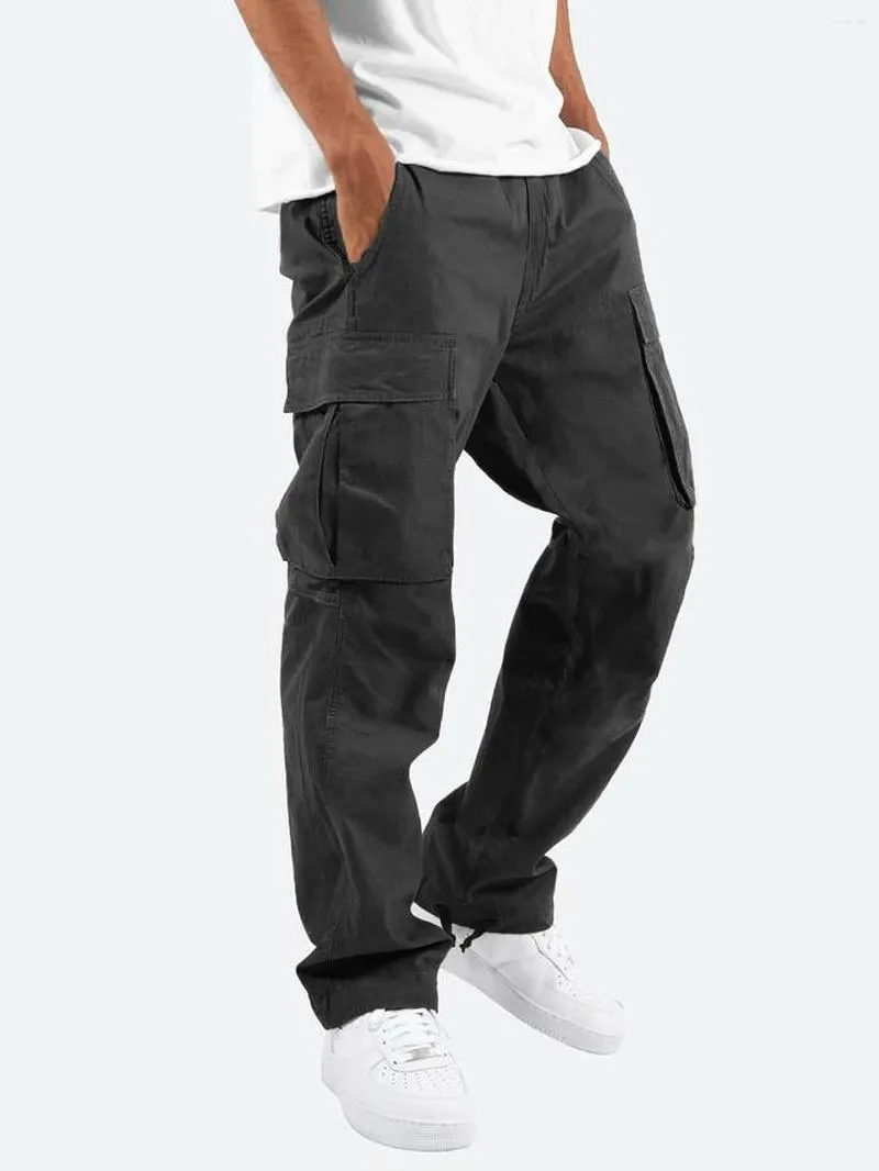 Pantalon homme 2023 été mode urbaine décontracté couleur Pure cordon multi-poches jambe droite pantalon résistant à l'usure