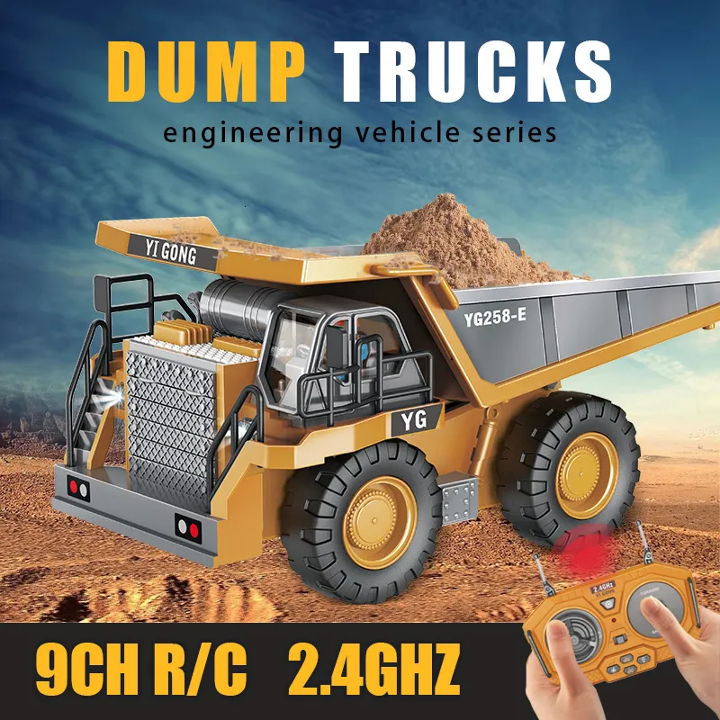 ElectricRC Car 1 24 9ch RC Eloy Dump Truck Engineering Fordon Forklift Tung grävmaskin Fjärrkontrollleksaker för pojkar Barngåvor 230807