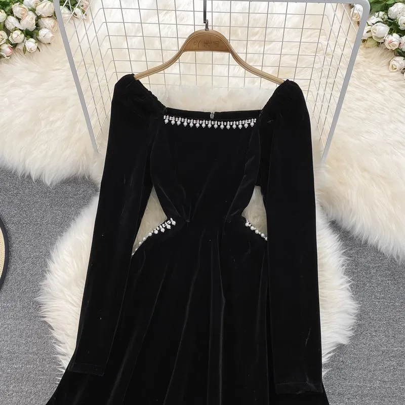 knee length dresses for ladies The Black Square Neck Flare Sleeve Midi Dress main image 0