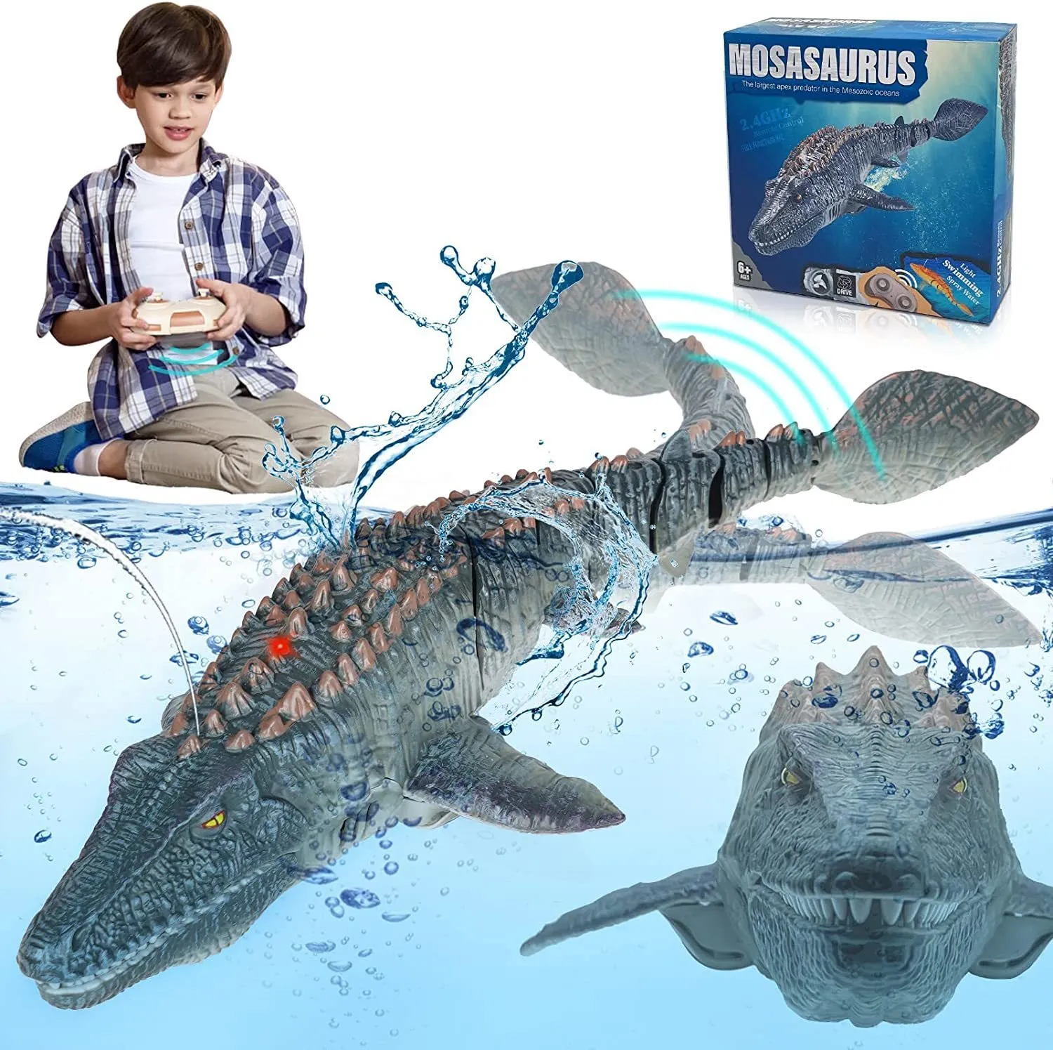 Zwierzęta elektryczne/RC Pilot Control Mosasaurus Dinosaur Zabawki dla chłopców RC Łódź jurajska dinozaura świat dinosaurios de juguete prezenty dzieci 230808