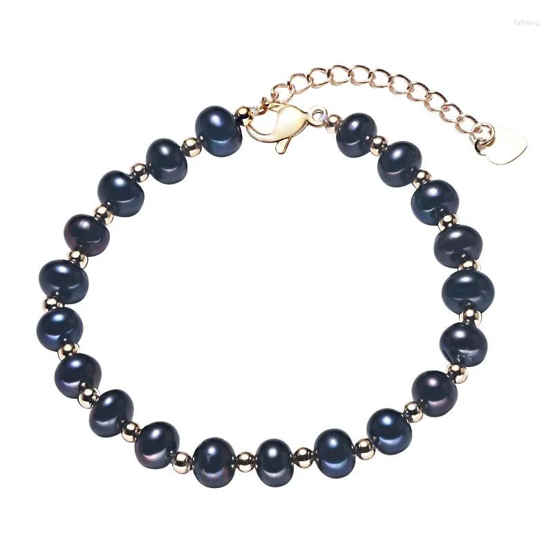 Pulseira com nó à mão natural 6-7 mm preta pérola de água doce para mulheres joias da moda 18 cm fecho ajustável