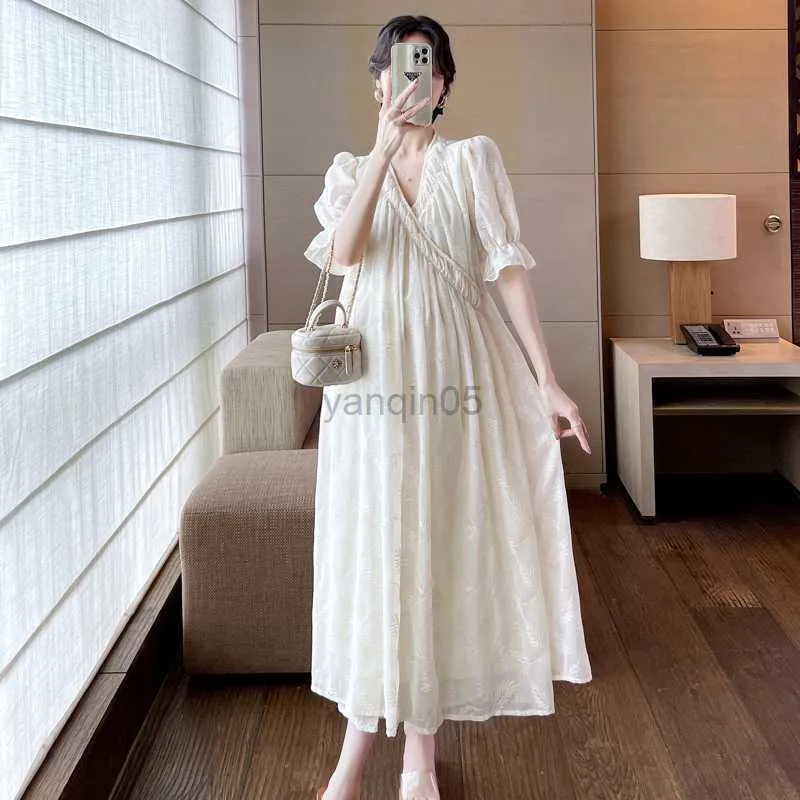 knee length dresses for ladies Maternity Plunging Neck Long Sleeve Contrast Mesh Formal Dress Green / S