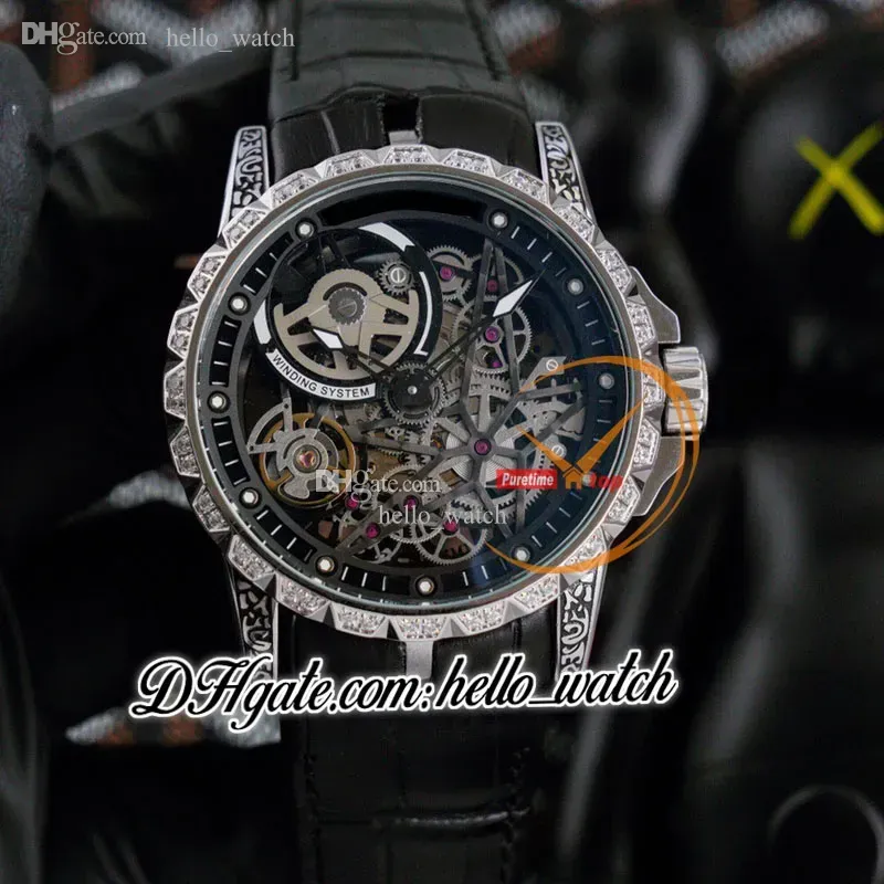 جديد 46 مم RDDBEX0796 ​​رجال أوتوماتيكي مشاهدة الهيكل العظمي الاتصال 10 OHCLOCK TOURBILLON الصلب العلبة السود