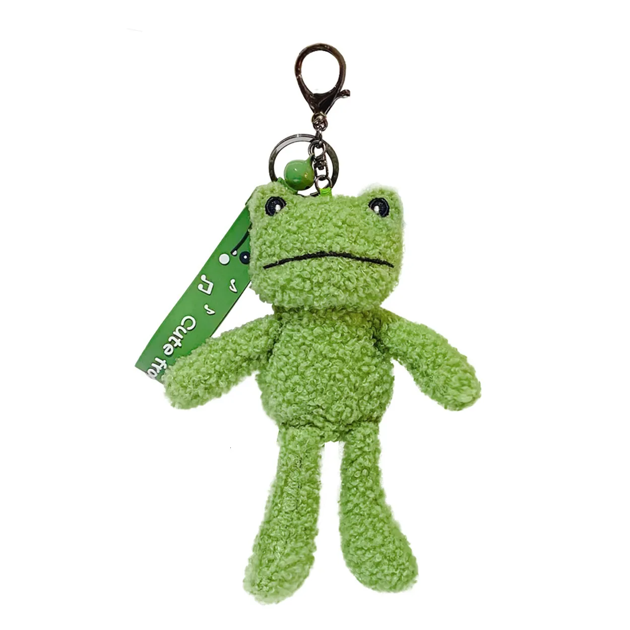 Couchettes en peluche dessin animé laid souriant visage grenouille verte grenouille en peluche porte-clés de trousse de trousse