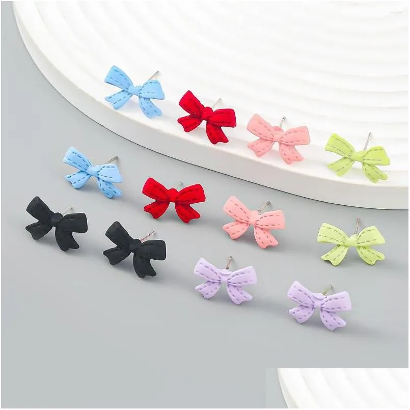 Stud Earrings Candy Color Small Bow Knot Cute Girly Style For Women Drop Delivery Jewelry Dhgarden Dhauk