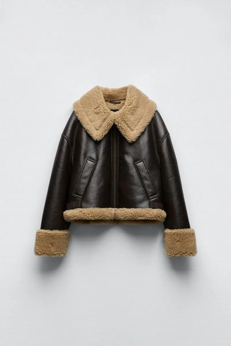 Giacche da donna in pelle autunno inverno marrone finto corto caldo giacche da donna sciolte moto bike morbido cappotto monopetto outwear