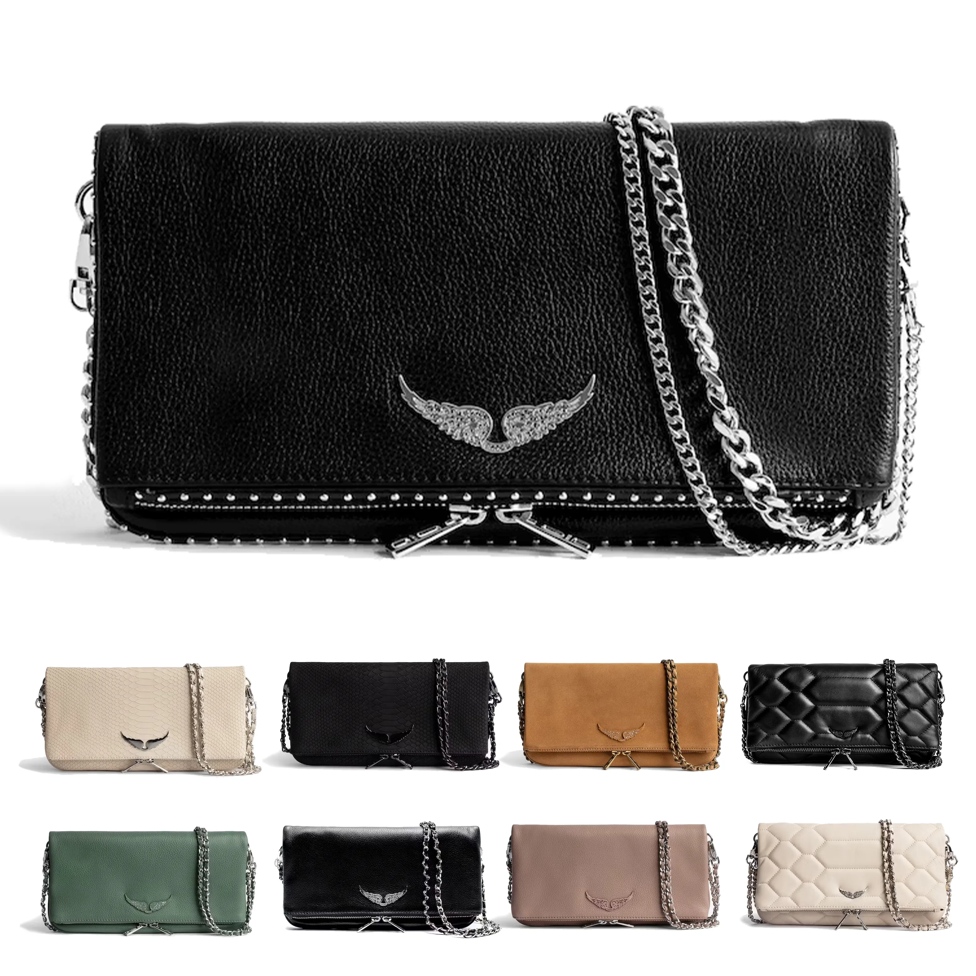 Zadig Voltaire Pochette Rock Swing Your Wings Sac de luxe Designer Femmes Hommes Véritable Embrayage en cuir Les sacs fourre-tout Cross Body épaule caméra sac à main mode même sacs