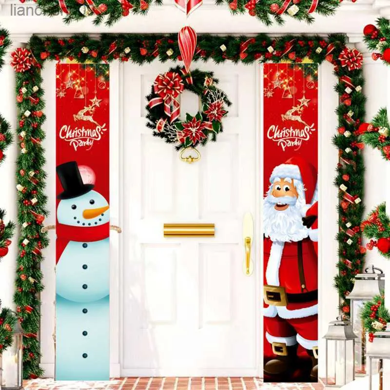 Décoration De Porte De Noël 2023 Joyeux Noël Bannière Décor pour La Maison Suspendus Ornement De Noël Navidad Bonne Année Cadeau 2023 L230620