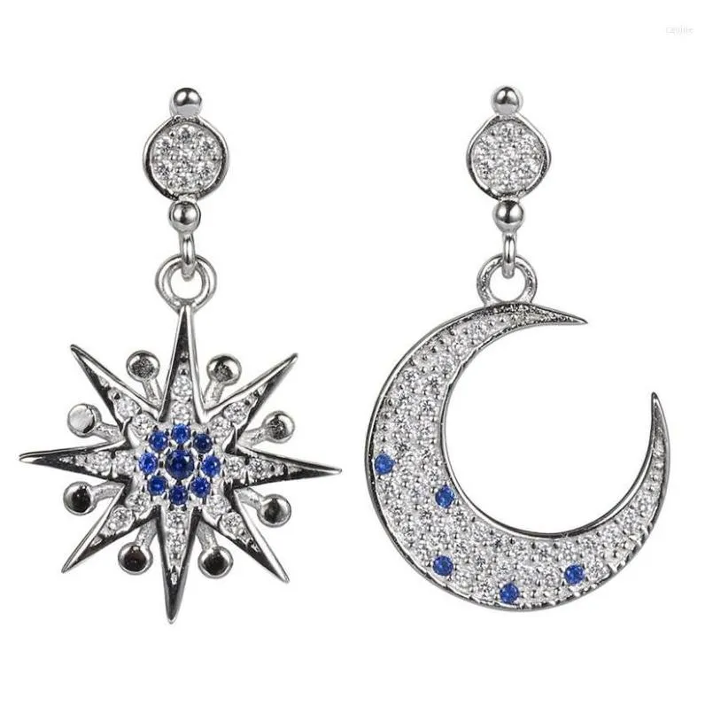 Kolczyki stadninowe Eonvan Moon and Star Dangle 925 Sterling Sier Blue Cubic Cyrronia Fashion Half Party S-E374 Drop dostawa klejnot dhgarden dh9ka z8wj