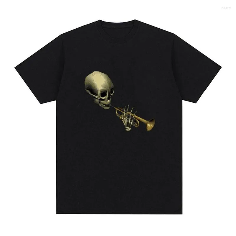 Men's T Shirts Funny Spooky Skeltal Trumpet Tshirt Male Vintage High Quality T-shirt Summer Men Women Fashion Pure Cotton Crewneck Short