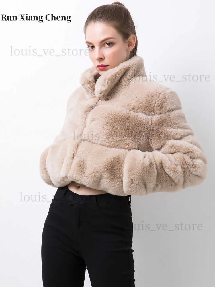 Women's Faux Fur Coat 2023 New Luxury Rabbit Hair Zipper Cardigan特大デザイナースタンドカラー豪華な暖かいジャケットT230808