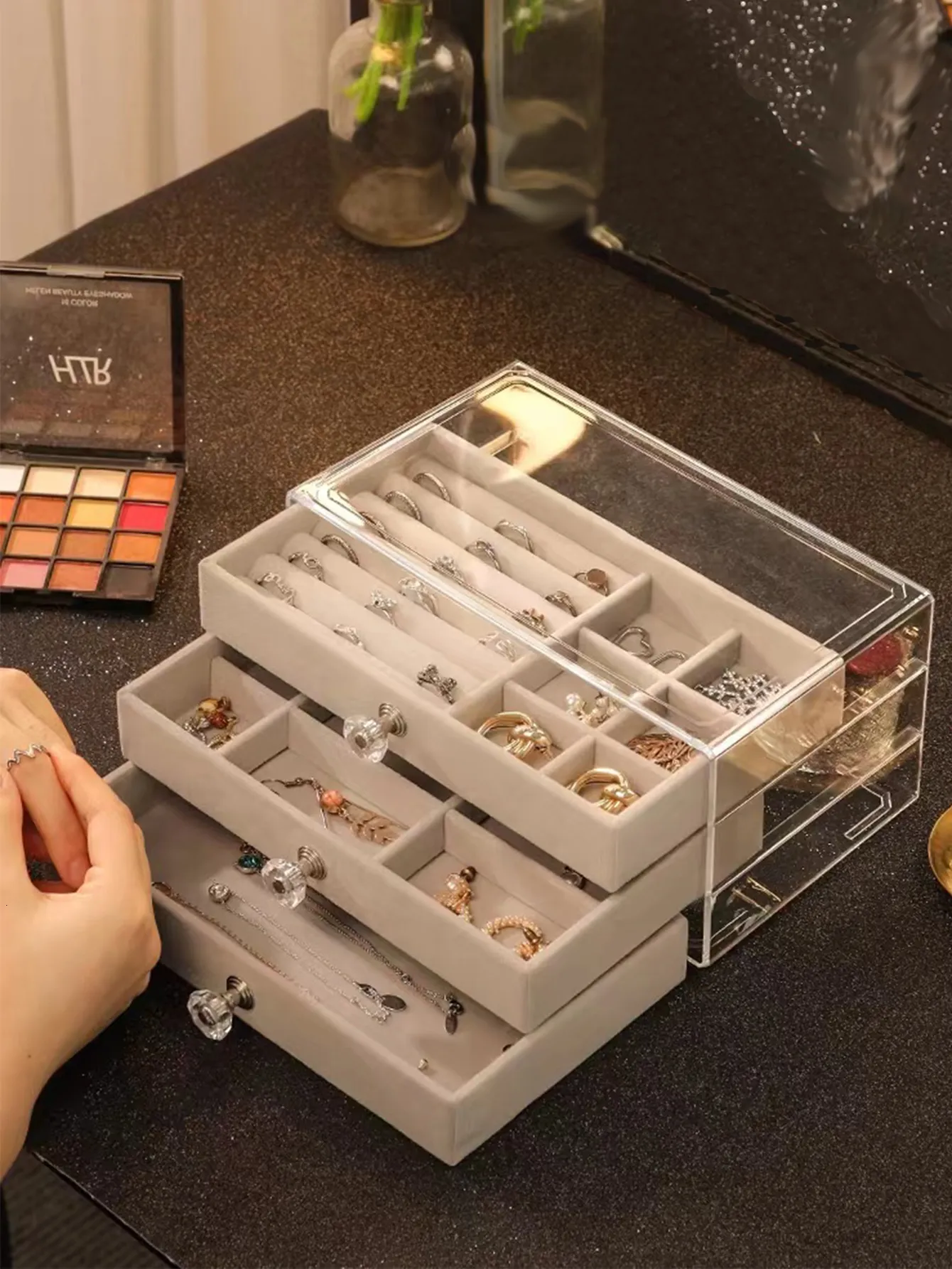 PU Leather Three-layer Double Drawer Jewelry Gift Jewelry Storage Box Pendant Necklace Bracelet Ring Jewelry Box In Pakistan - View #8