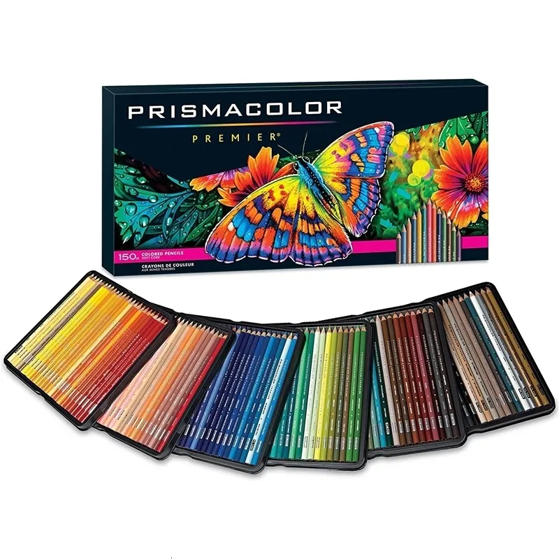 Ручки рисования Оригинальный Prismacolor Premier Crowned Pencils 36 72 150 Colors Art Supplies для рисования рисование раскраски для взрослых Tin Box 230807