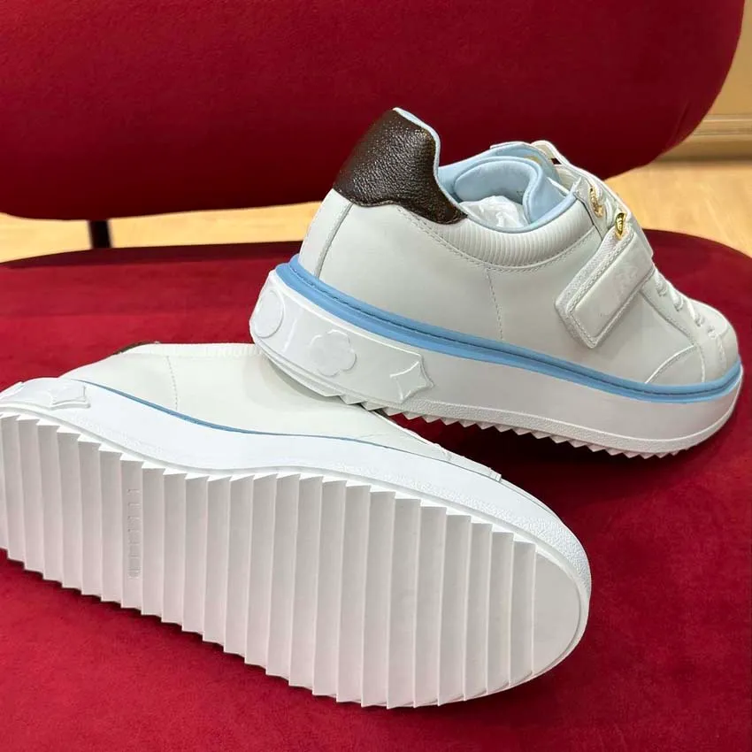 2023 Designer Trainer Sneaker Casual Shoes Calfskin Leather White Green Blue Leather Overlays Platform Low Sneakers Shoe