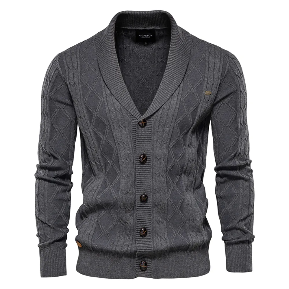 Chandails pour hommes AIOPESON Coton Argyle Cardigan Hommes Casual Simple Boutonnage Couleur Unie Affaires Hommes Cardigans Hiver Mode Chandail Homme 230807