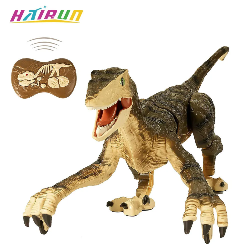 Electricrc Animals hairunリモコン恐竜おもちゃキッズrc電気散歩ジュラシックシミュレーションvelociraptor with led light Toy Gifts 230807