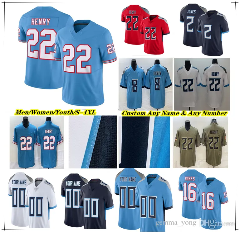 Anpassade Oilers fotbollströjor Derrick Henry DeAndre Hopkins Jeffery Simmons Kevin Byard Treylon Burks Ryan Tannehill Chigoziem Okonkwo Steve McNair Campbell 4xl