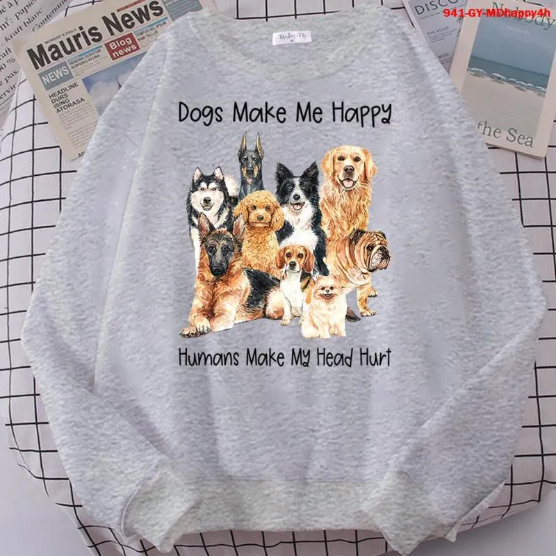 Frauen Hoodies Hunde machen mich glücklich Menschen mein Kopf verletzt lustige Harajuku Langarm Casual Sweatshirt Kawaii koreanische Kleidung