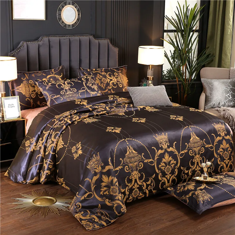 Sängkläder set lyxiga kung täcke täcke set svart guld drottning king size europeisk stil sängkläder set av hög kvalitet kuddväskor uppsättningar 230809