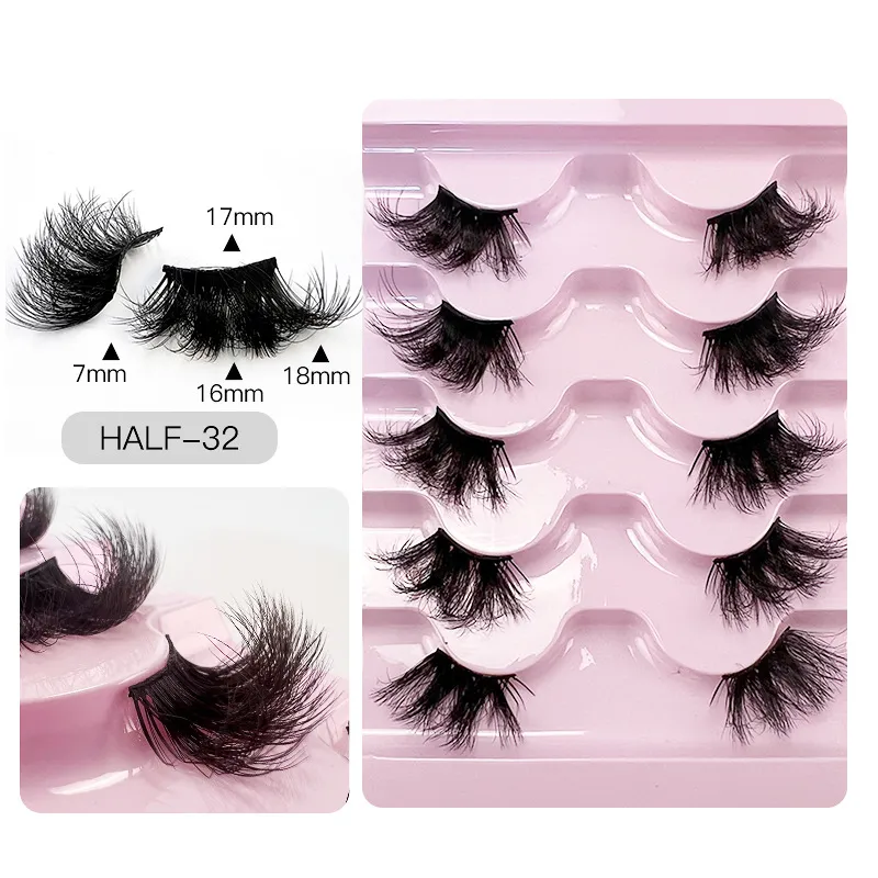 Half Lashes 5Pairs/set Faux Mink Eyelashes Cat Eye Crisscross Black Band False Eyelashes Natural False Lashes Cilios E447