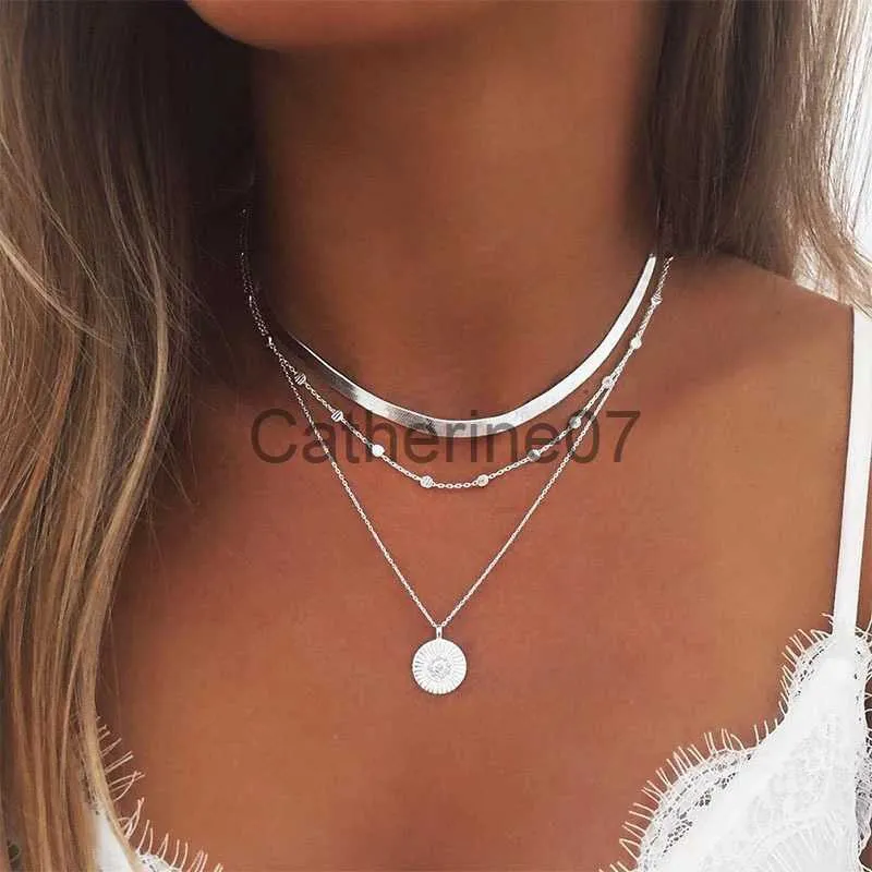 Pendanthalsband 925 Sterling Silver Three-Layer Round Necklace Simple Snake Chain Charm Ball Chain Party Gift For Women's Exquisite Jewelry J230809