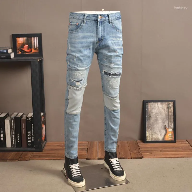 Pantalones Vaqueros Para Hombre Jeans Ajustados Elásticos Con Parches De  Hip-Hop