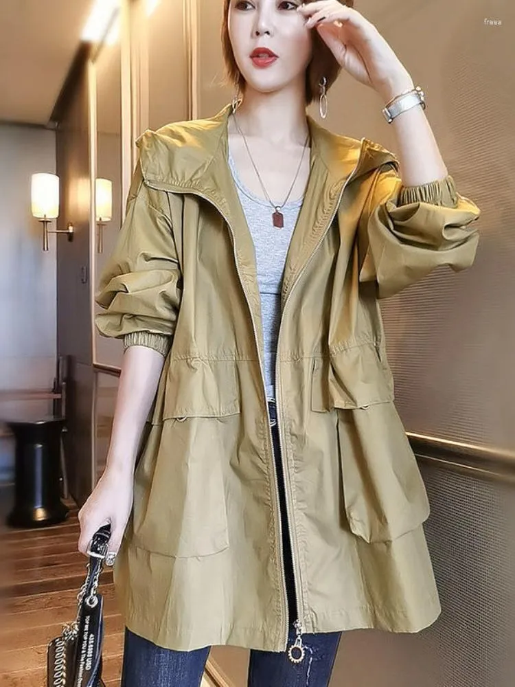 Women's Trench Coats Long Coat Hooded Zipper Pockets Jackets Casual Office Lady Holiday Autumn Clothes For Women Korean Style