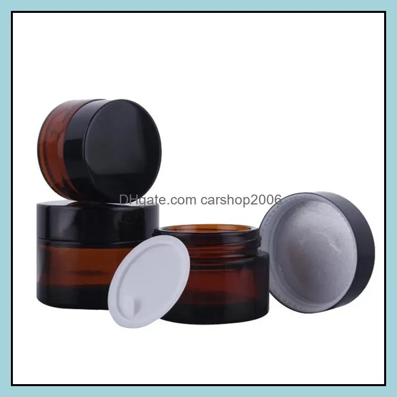 brown amber glass cream bottle jar black lid 5g 10g 15g 30g 50g 100g cosmetic jars packing bottles