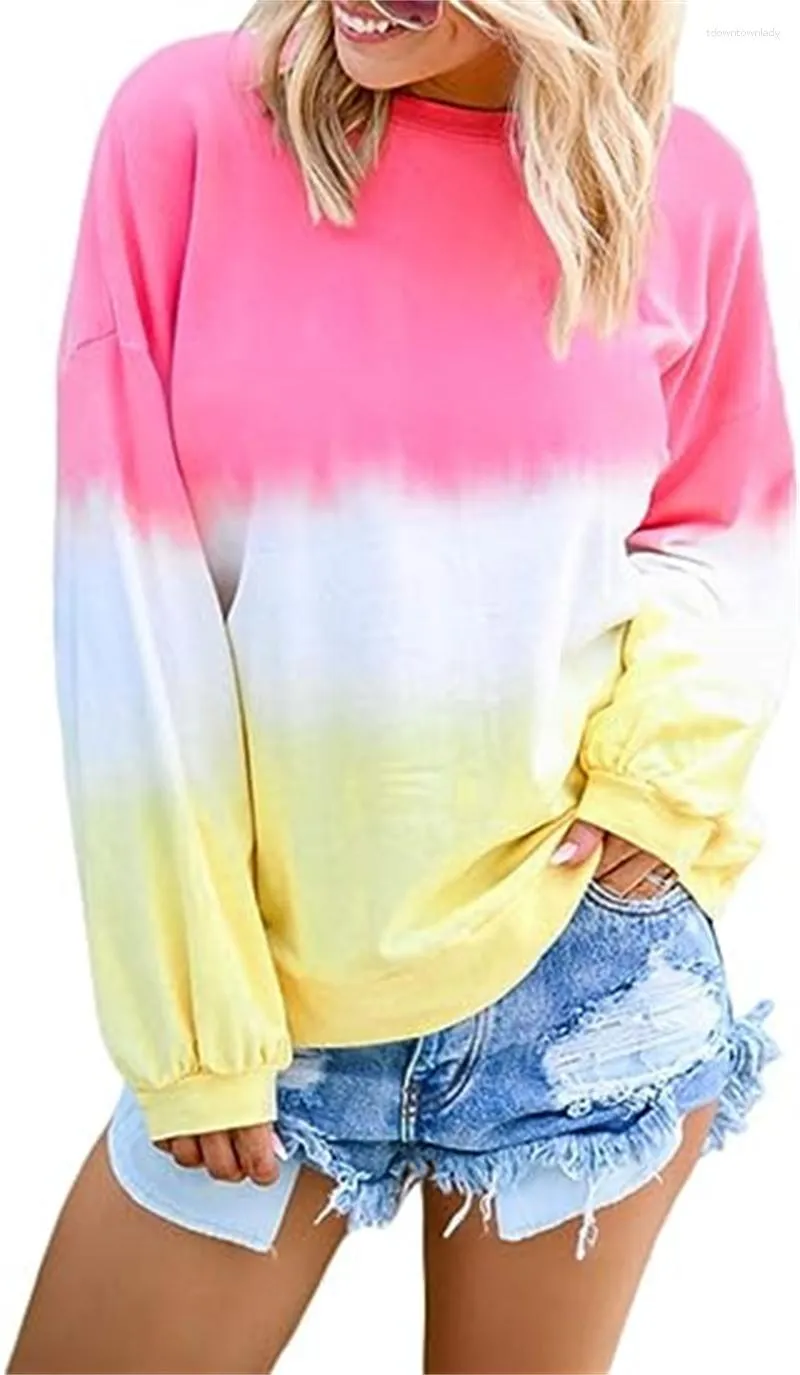 Sweats à capuche pour femmes FARYSAYS Tie Dye Match Color Round Neck Long Sleeve Casual Loose Pull Sweat Top