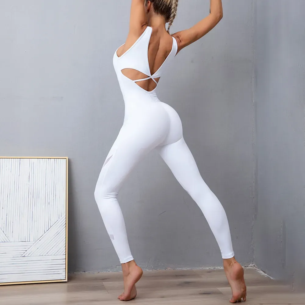 Womens Backless Yoga Jumpsuit White Bodysuit Gym For Fitness, Sports, And  Active Wear Size XL 230323 From Lululu1, $94.53
