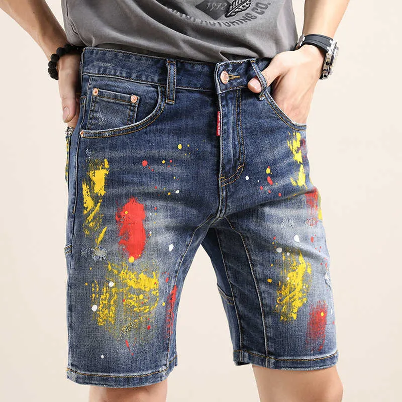 Painted Dżins Pants Men's Shorts American High Street Heavy Industry Precision Denim Precision