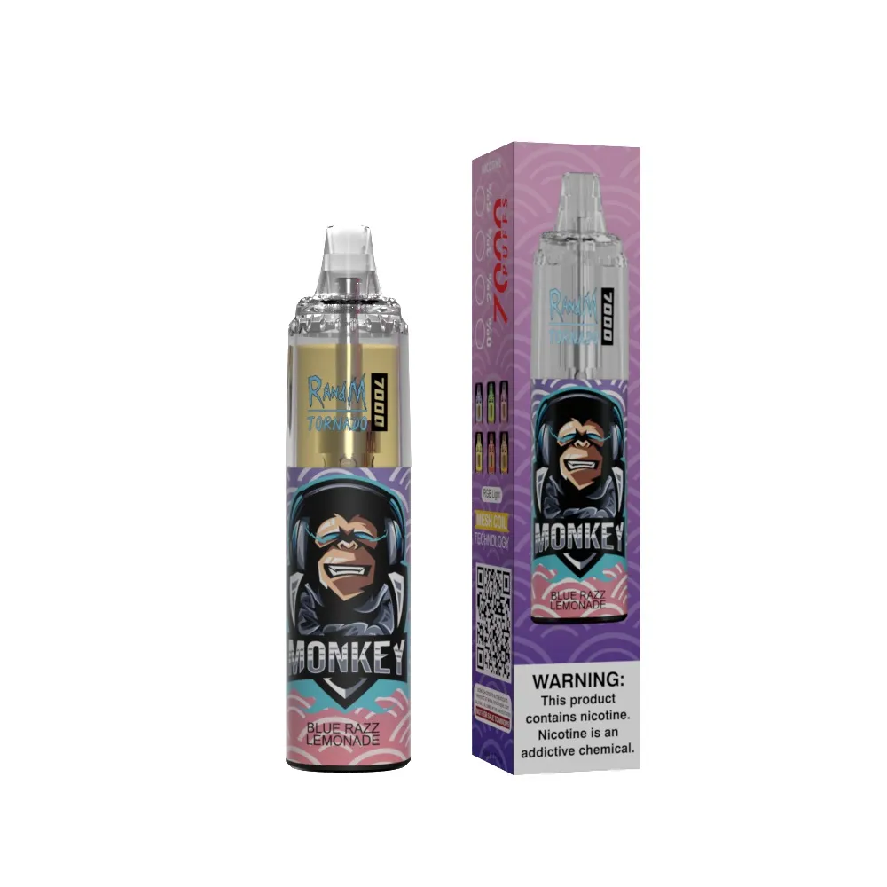 E Shisha Tornado 7000 Monkey Design Disponibla VAPE 56 Färger tillgängliga E Zigarette Factory Direct Supply