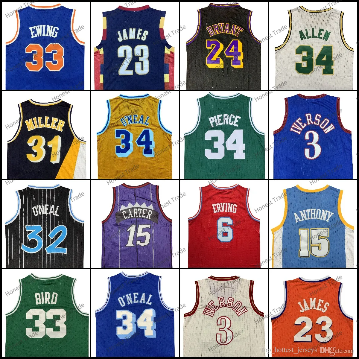 33 Patrick Ewing Basketball Jersey 34 Ray Allen Iverson Oneal James Miller Pierce Carmelo Anthony Larry Bird zszyte 1985-86 1999-00 1995-96 2003-04 2007-08 2008-09