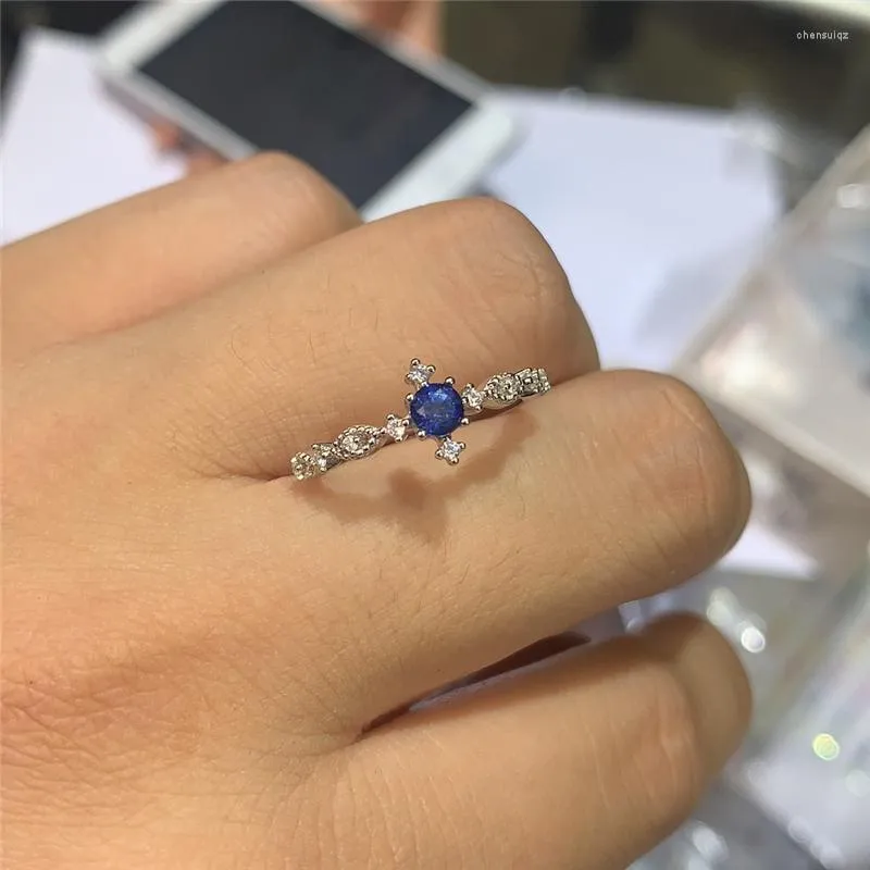 Cluster Rings Natural Blue Sapphire och Emerald Ring for Woman Si Grad Solid 925 Silver Romantic Gift 4mm